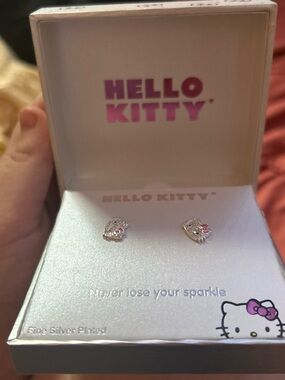 Hello Kitty Silver-Plated Stud Earrings with Pink Bow